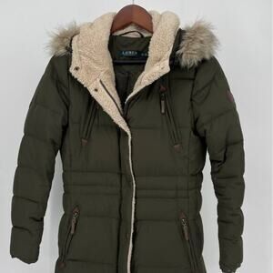 Ralph Lauren Polo Green Women's Winter Parka Jacket Duck Down Feather - Size XS‎